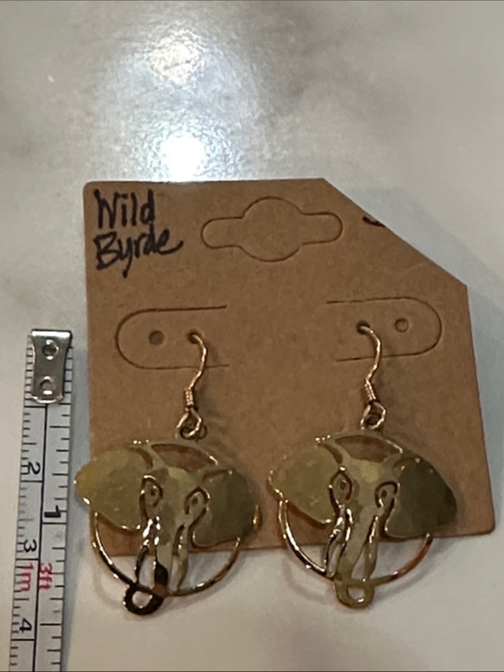Wild Byrde Vintage Gold Elephant Drop Earrings by - Picture 6 of 6